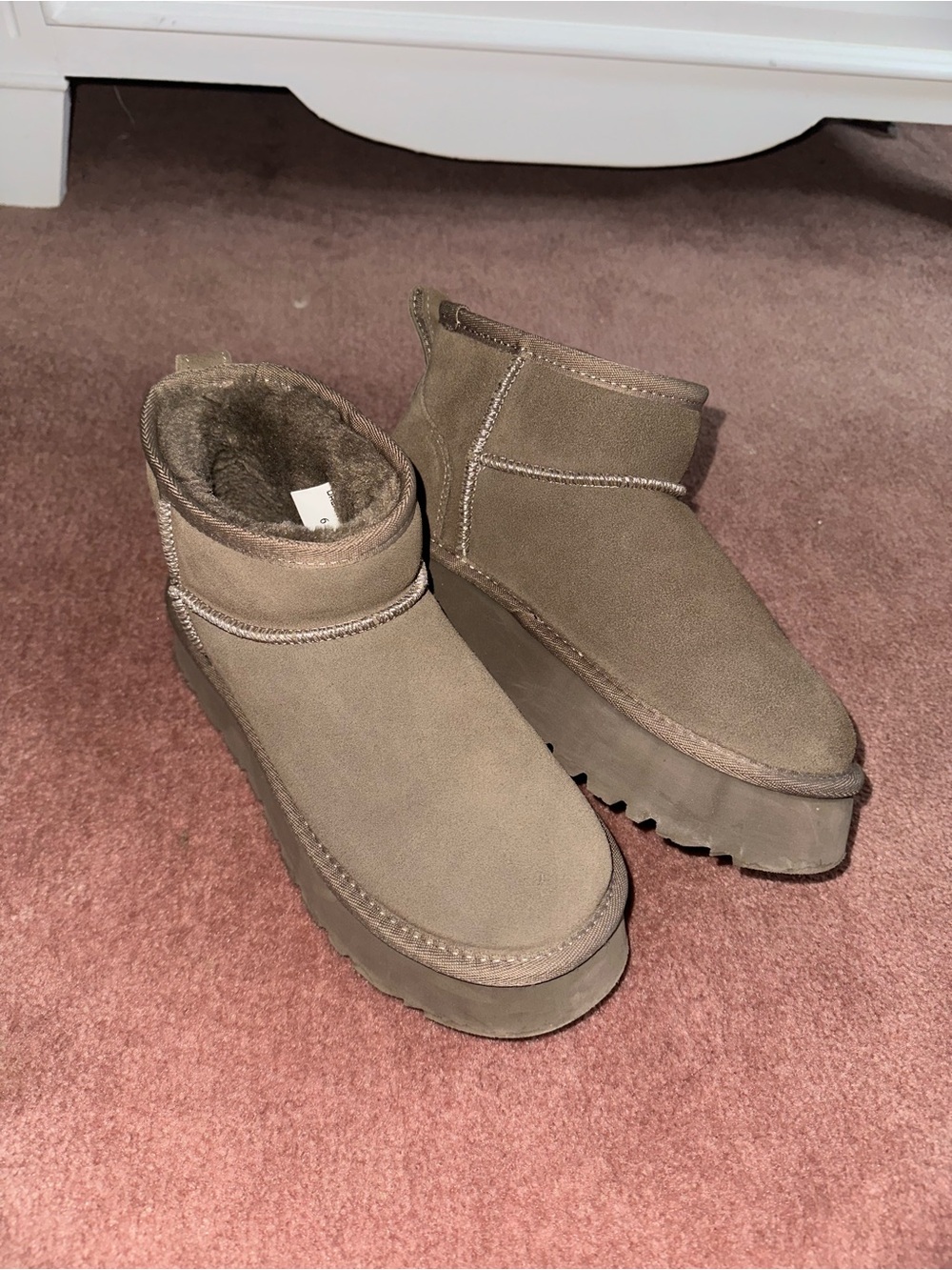 Brown Fleece-Lined Platform Ankle Boots